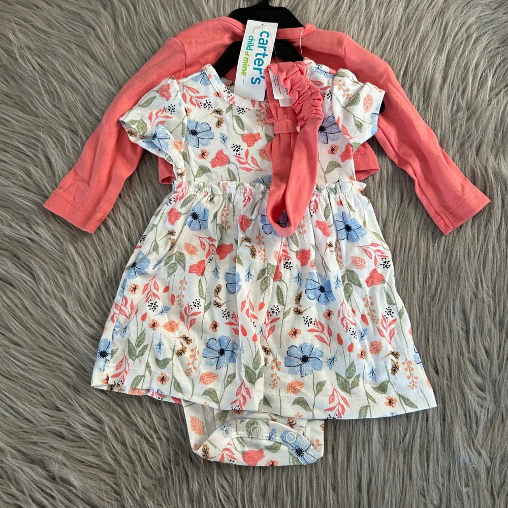 Carter's Child Of Mine‎ Outfit Baby Girls Size 0-3 Months Dress Jacket Bow Set